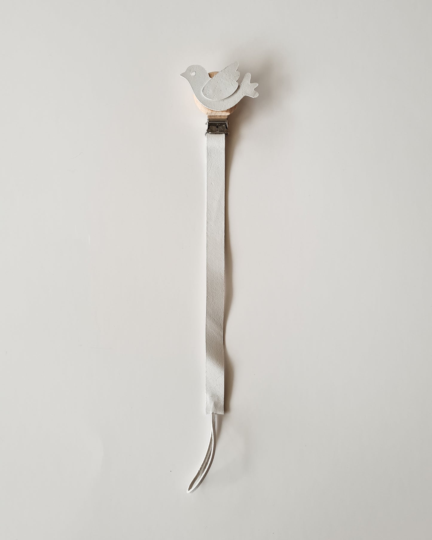 White Dove Leather Dummy/Pacifier Chain