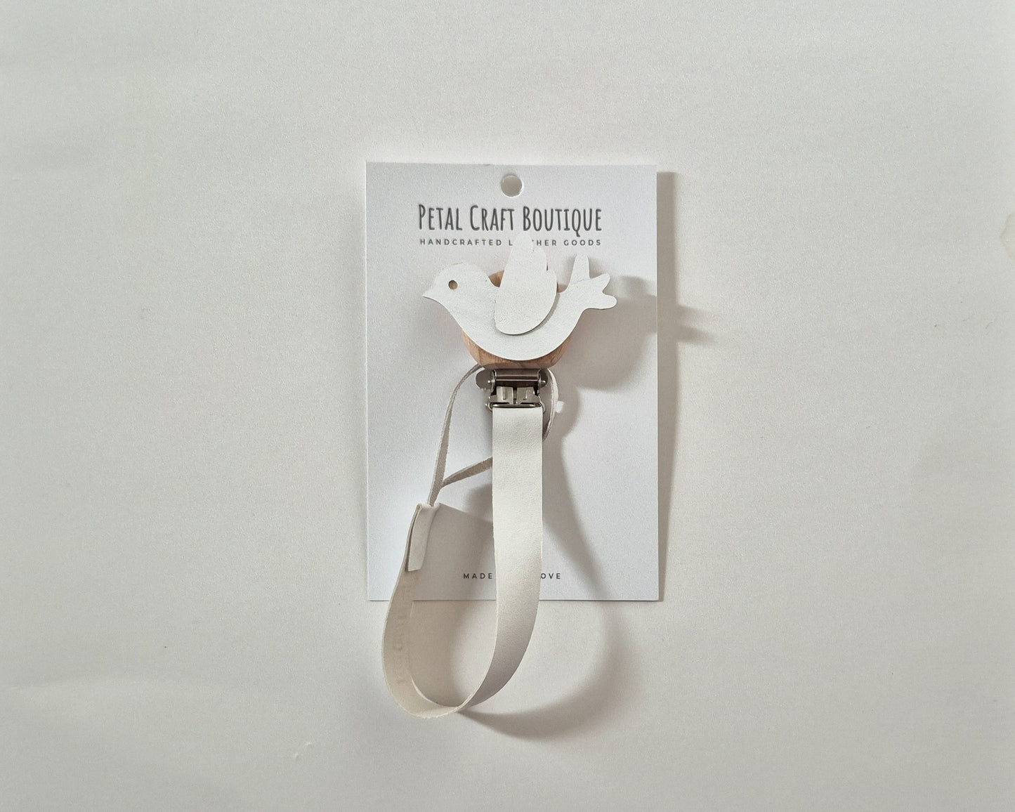 White Dove Leather Dummy/Pacifier Chain