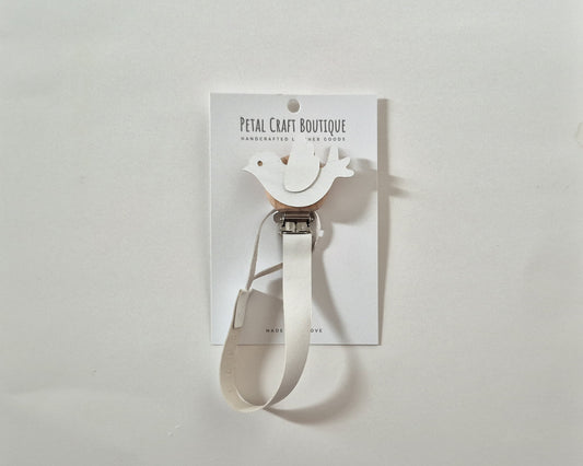 White Dove Leather Dummy/Pacifier Chain