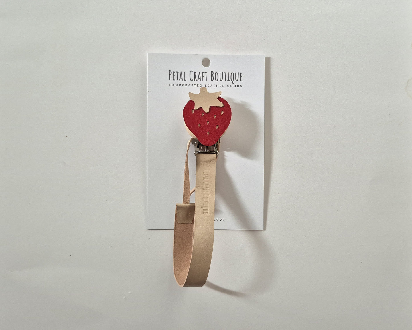 Strawberry Leather Dummy/Pacifier Chain
