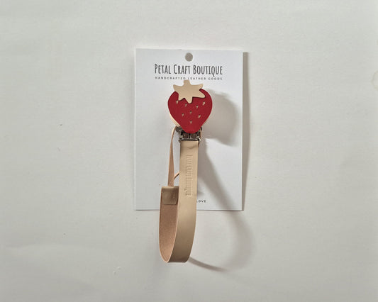 Strawberry Leather Dummy/Pacifier Chain