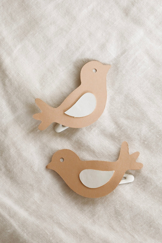 Beige Birds Hair Clip Set