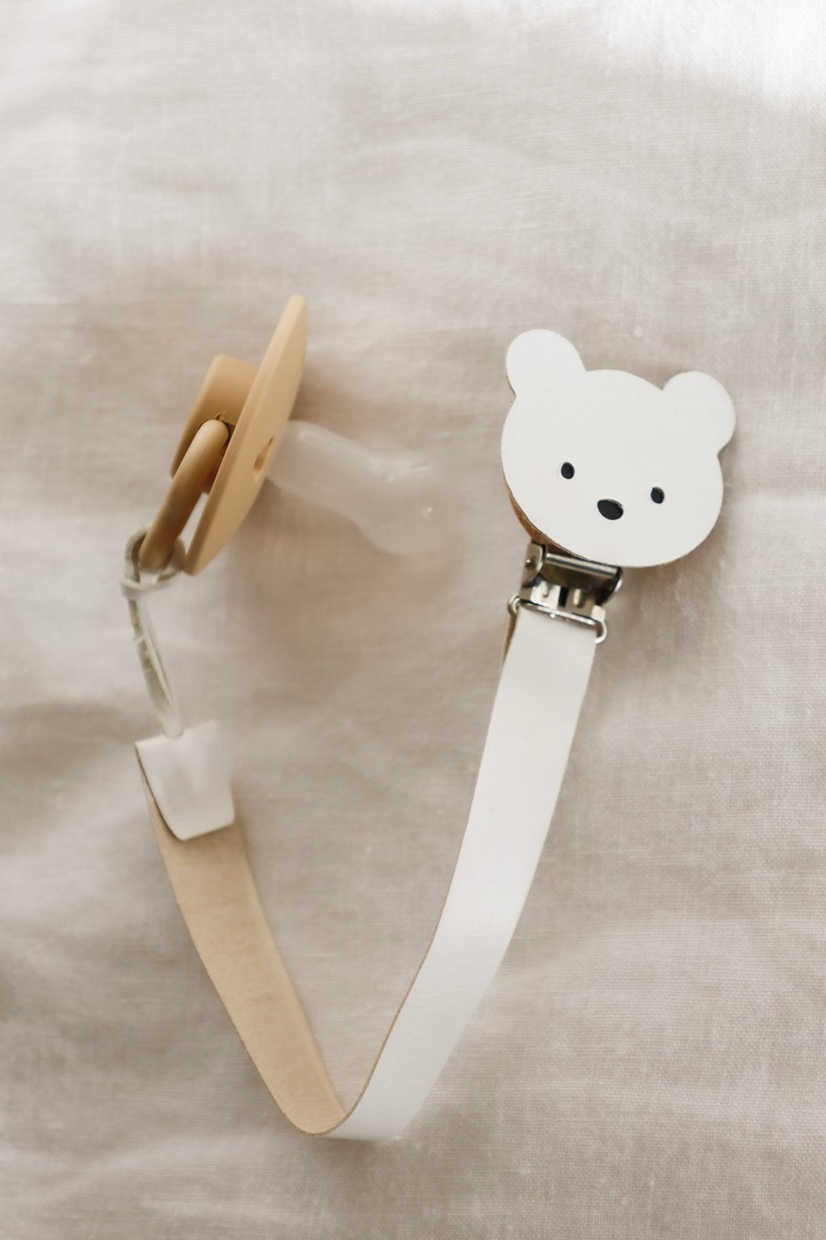 Snow Bear Leather Dummy/Pacifier Chain