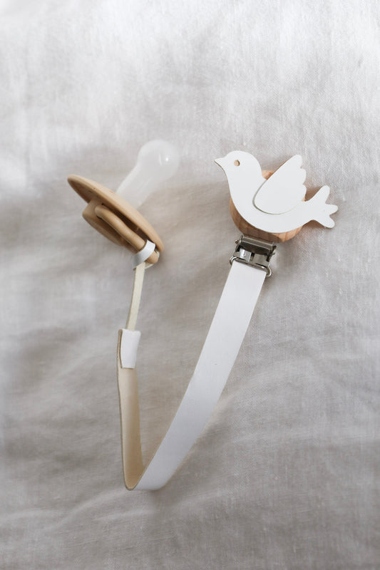 White Dove Leather Dummy/Pacifier Chain